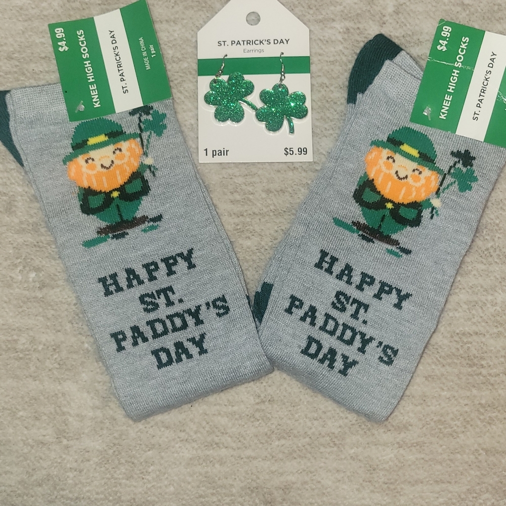St. Paddy's Day socks and earrings